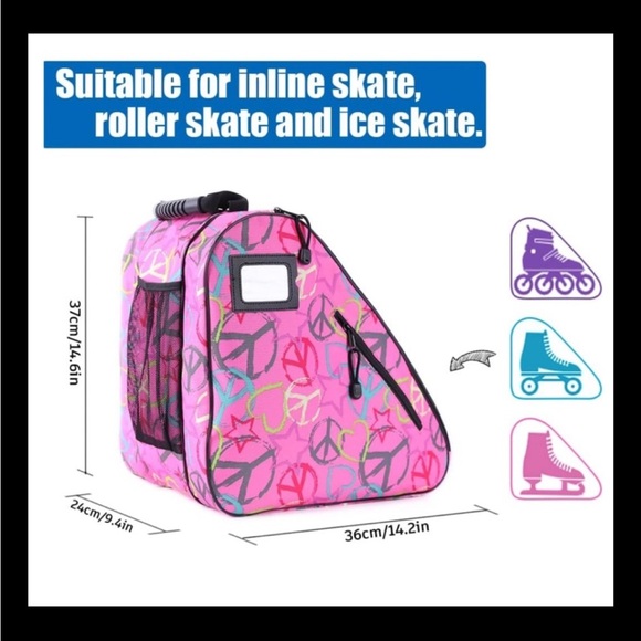 Holisogn Ice, Inline, and Roller Skate Bag Peace sign Pink Zippered - Picture 2 of 4